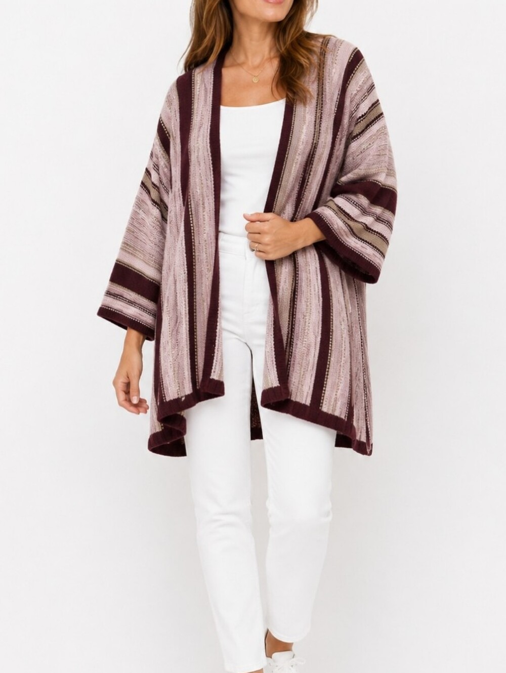 Wynne collection layers large cotton knit mixed stitch Intarsia cardigan